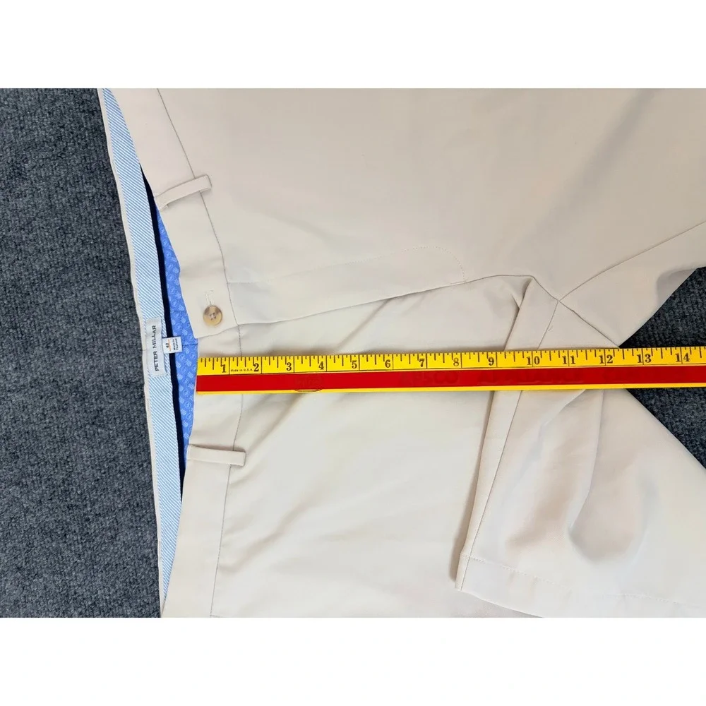 Peter Millar Mens Performance Golf Shorts 42 Stone Beige Flat Front Polyester
